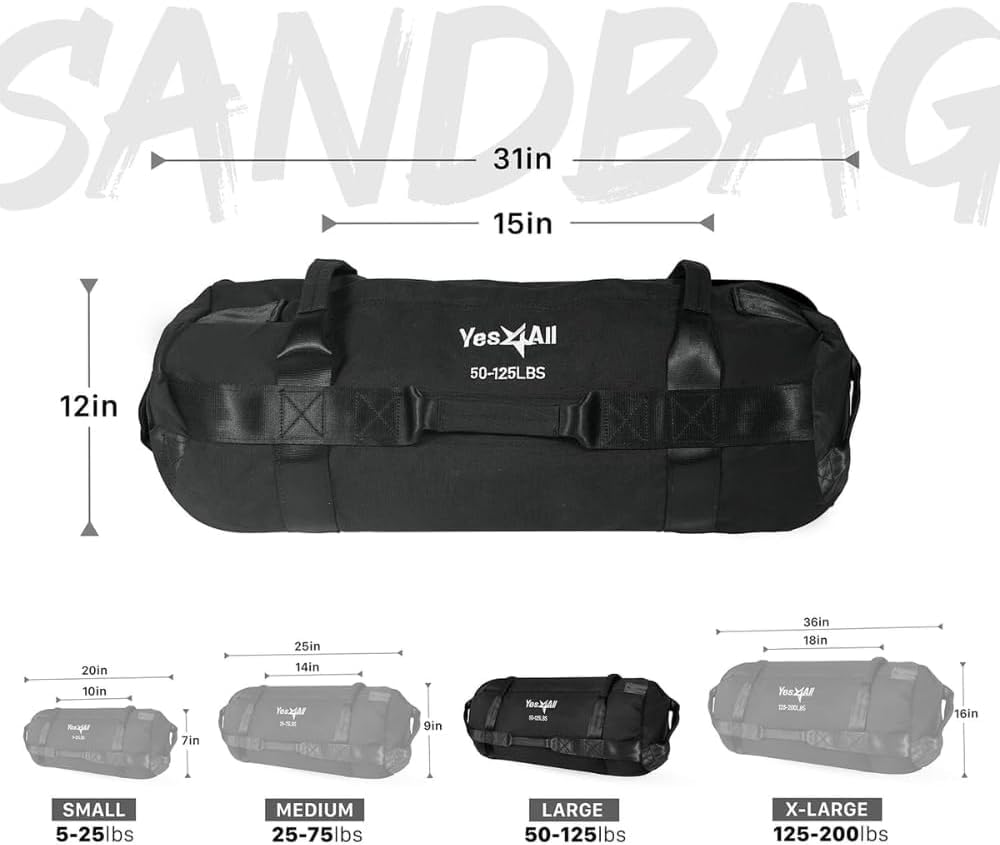 Yes4All Sandbag Weights/Weighted Bags - Sandbags For Fitness, Conditioning With Adjustable Weights (Black - L)