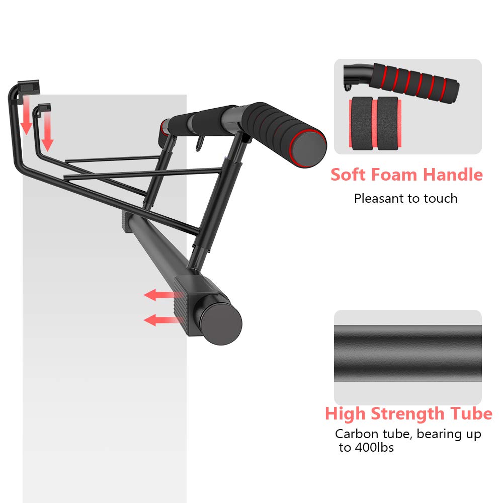 Amazefan Pull Up Bar Doorway With Ergonomic Grip - Fitness Chin-Up Frame For Home Gym Exercise - 2 Professional Quality Wrist St