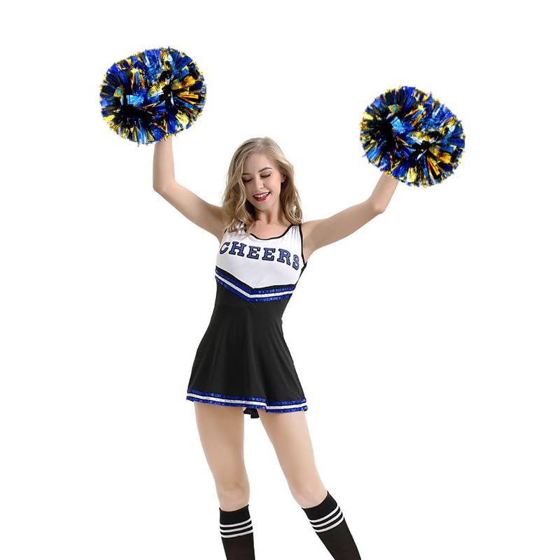 Hooshing 6Pcs Blue And Gold Pom Poms Cheerleading Metallic Cheer Pompoms With Baton Handle For Kids Adults Team Spirit Sports Da