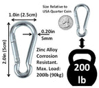 Branded Boards Black & Silver Heavy Duty Zinc-Galvanized Steel Carabiner Spring Snap Clip Link Hooks. 200-400Lb Load. 6 Packs, 1
