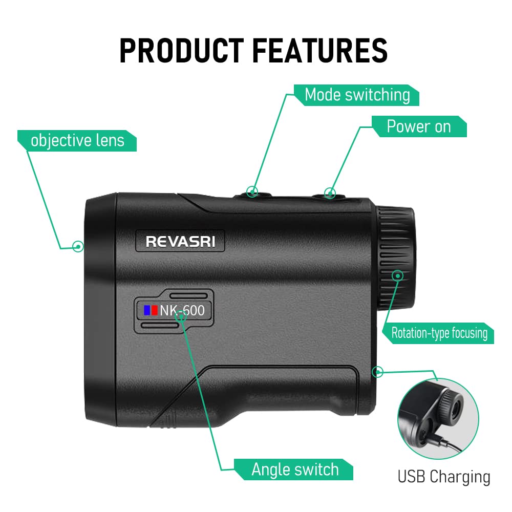 Revasri Golf Rangefinder With Slope, Pin Lock Vibration And Slope Switch, 650 Yards Vertical Horizontal Distance And Scan, Laser