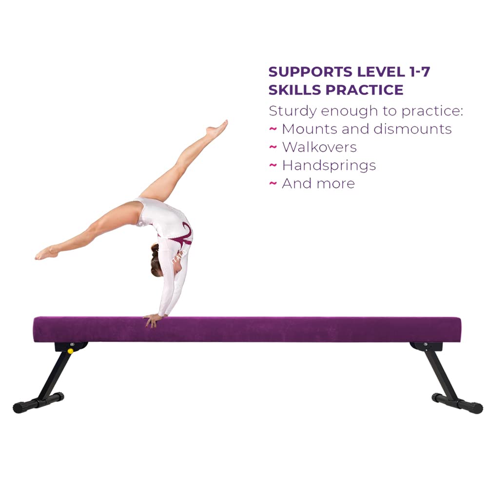 Glant 7.2Ft Ultrasimple Adjustable&Foldable Balance Beam,High-Low Floor Beam Suede Gymnastics Equipment,No Tool Require, Gymnast