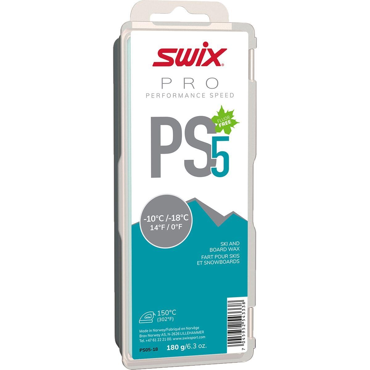Swix PS5 Turquoise Pro Speed Ski and Snowboard Iron-On Wax for Cold Temperatures, 900g