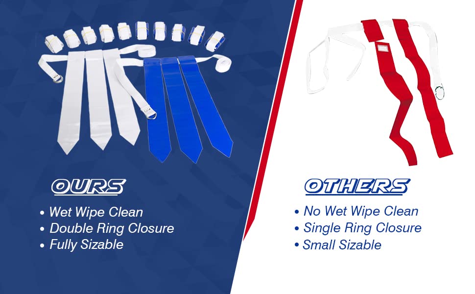Wyzworks 12 Player Adjustable Flag Football Set, 3 Flags Per Belt, Hook And Loop Fastener, Nylon Belt W/Double D-Ring Closure, 1