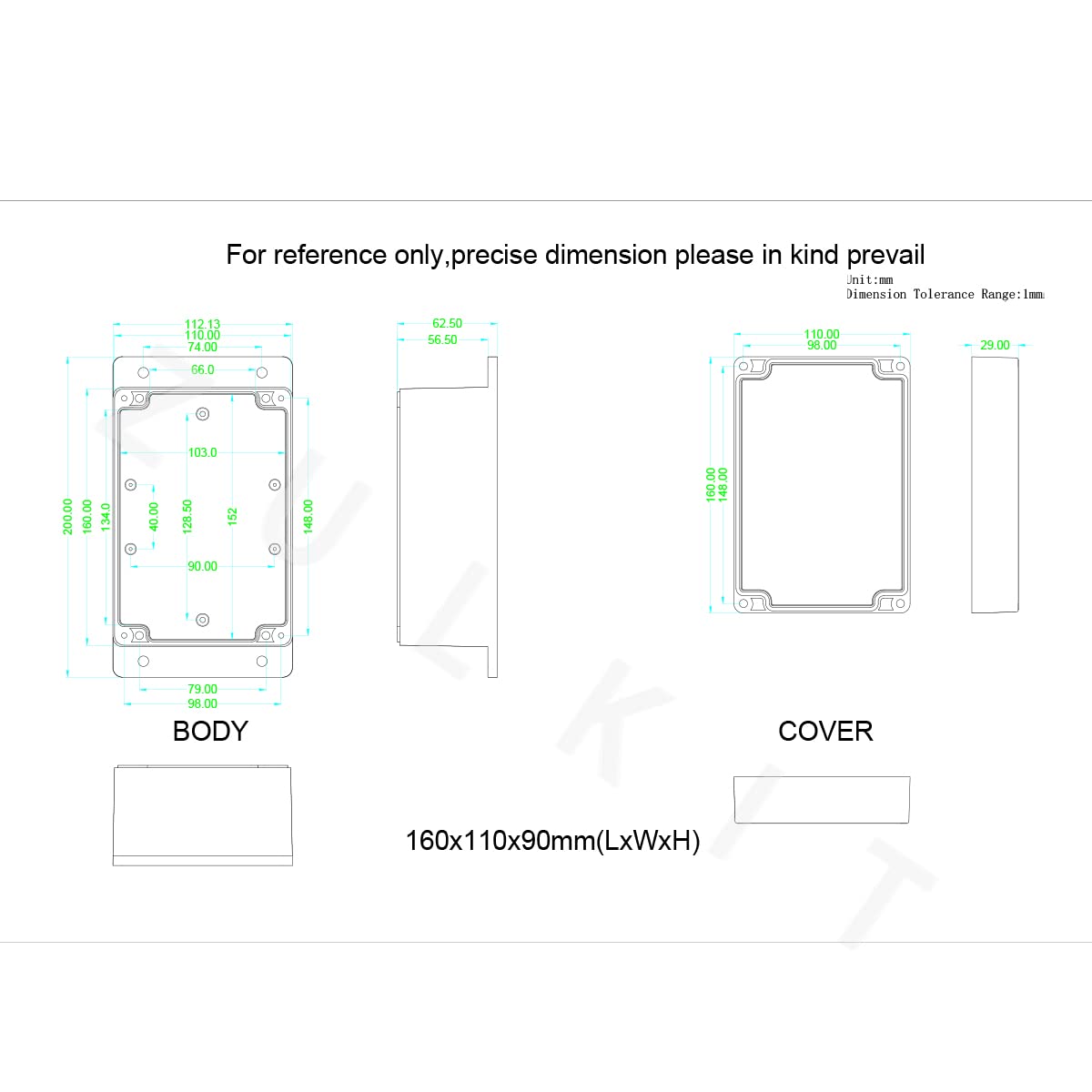 Junction Box, Zulkit Project Box Waterproof Dustproof Ip65 Abs Universal Electrical Boxes Enclosure With Fixed Ear Black 630 X 4