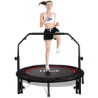 48 Inch Foldable Fitness Trampolines With 4 Level Adjustable Heights Foam Handrail,Jump Trampoline For Kids And Adults Indoor&Ou