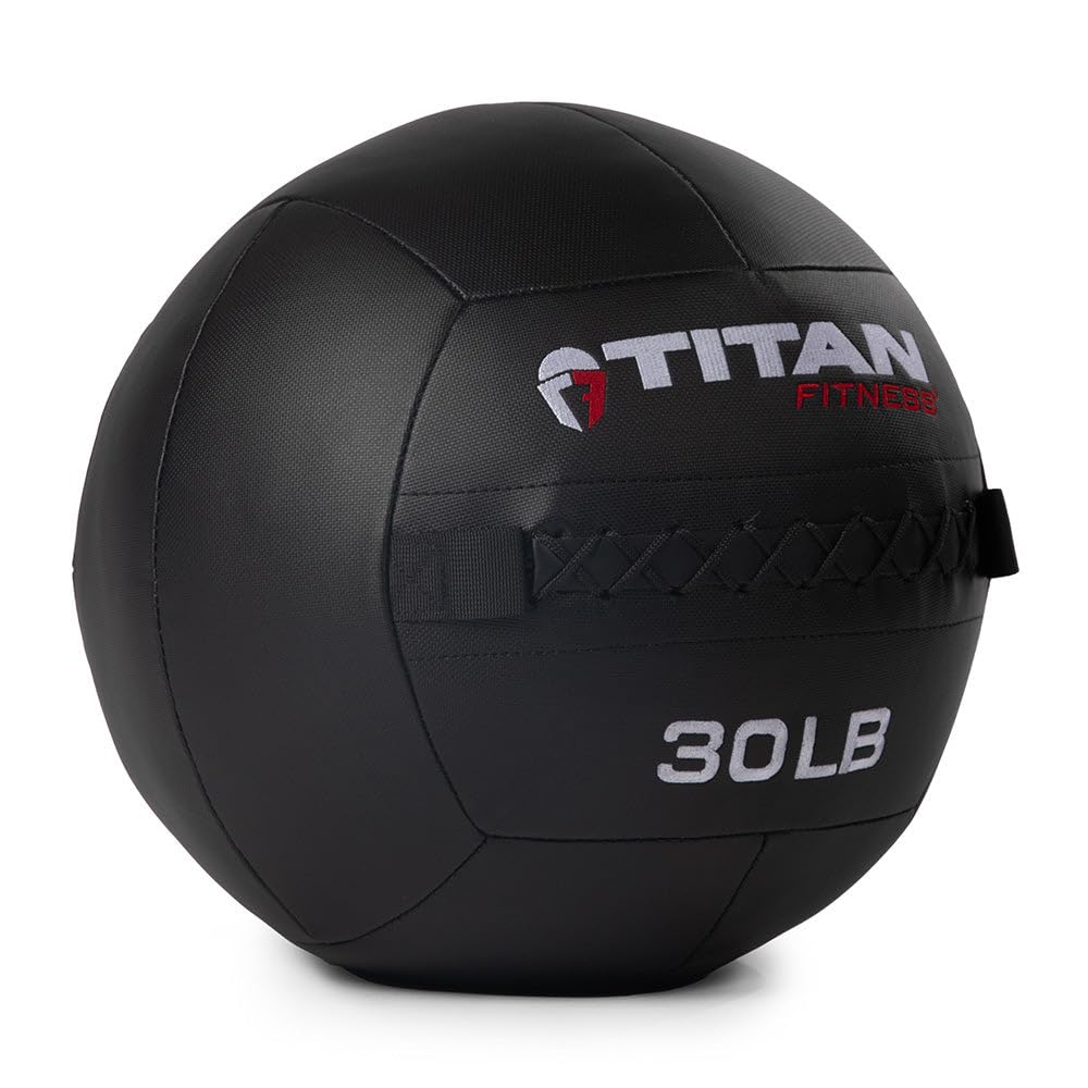 Titan Fitness 30 Lb Soft Shell Medicine Wall Ball With Poly-Composite Laminate Cross Texture Non-Slip Grip For Throwing, Core St