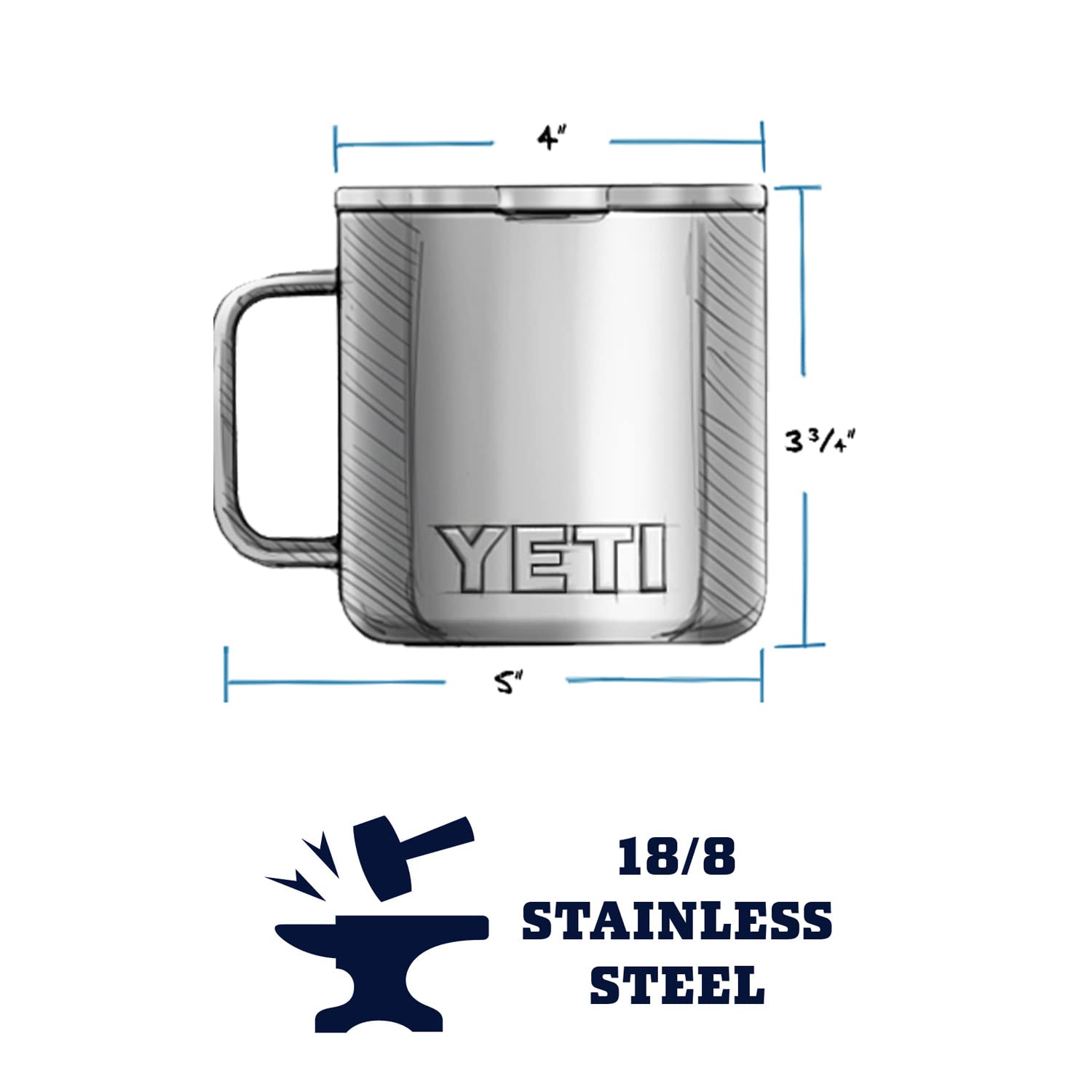 Yeti Stainless Steel Rambler Drinking_Cup, Vacuum Insulated, With Magslider Lid, 14 Ounces, Nordic Blue