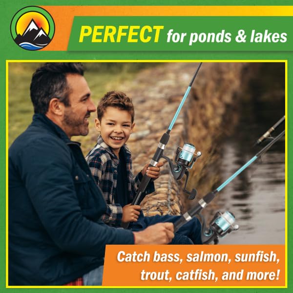 Fishing Rod And Reel Combo - 6Ft 2-Piece Breakline Series Spin Cast Spinning Reel And Fiberglass Collapsible Fishing Pole With E