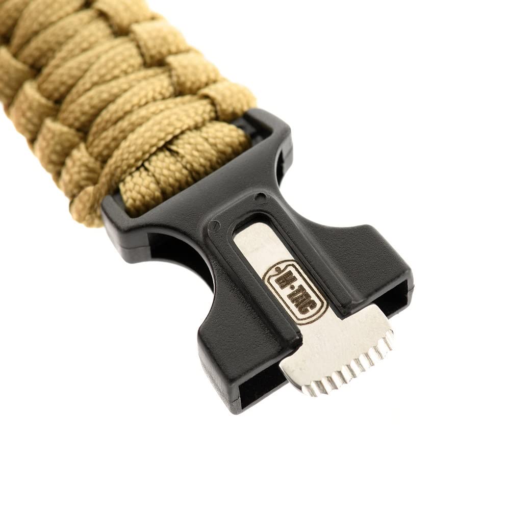 M-Tac Survival Paracord Bracelet - 12  Ft Emergency Rope With Compass & Whistle - Tactical Cord For Camping, Hiking, Edc (Coyote