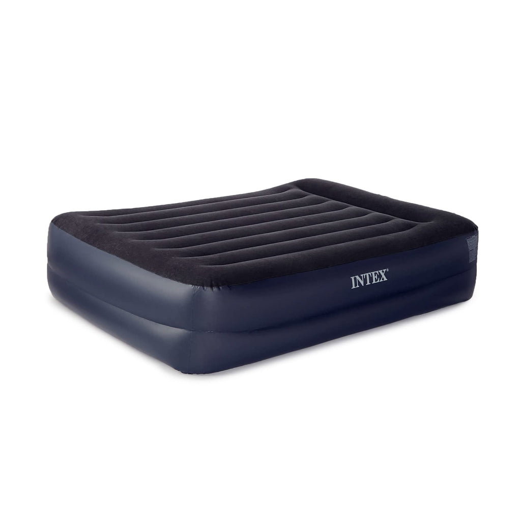 Intex Dura-Beam Fiber-Tech Elevated Inflatable Built-In Pillow Rest Raised Airbed Mattress With Internal Electric Pump And Carry