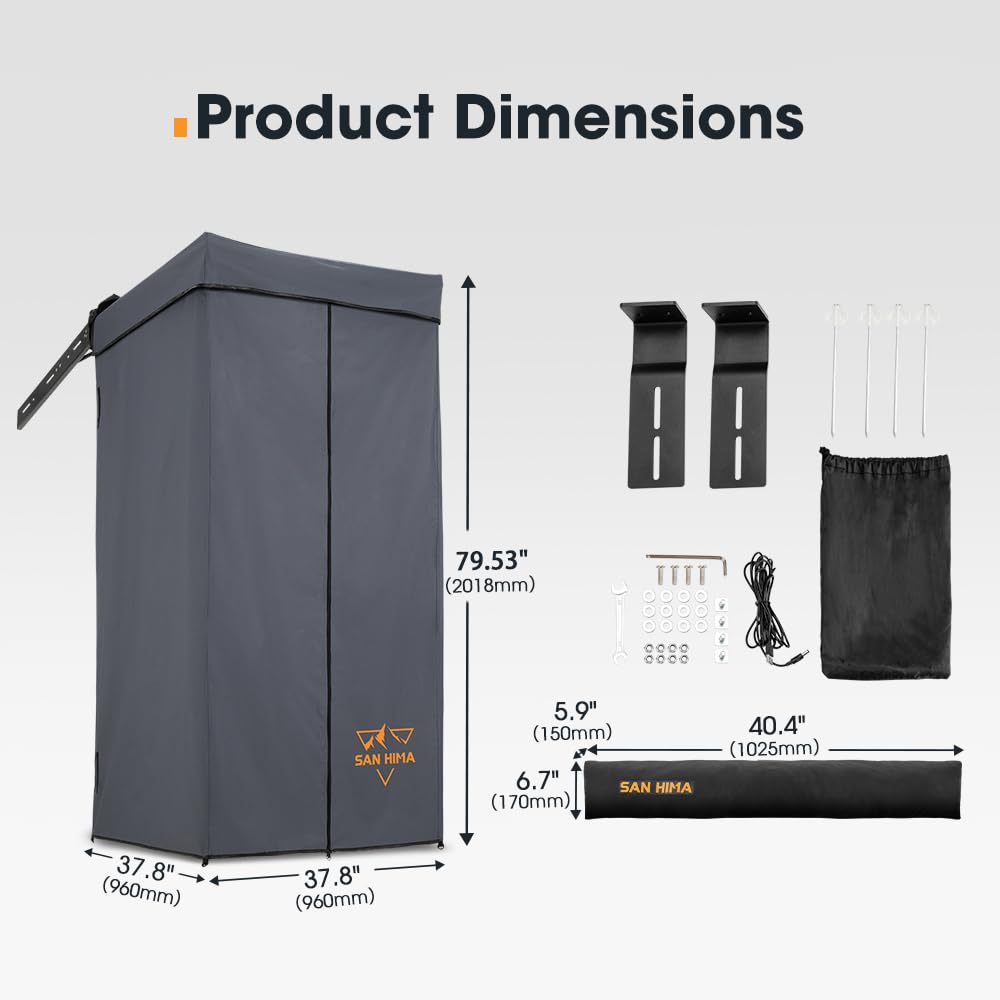 Sanhima Awning Shower Tent With 90 Swning Arm - Car Side Shower Room W/Led Light, Camping Waterproof Portable Privacy Shelter Ba