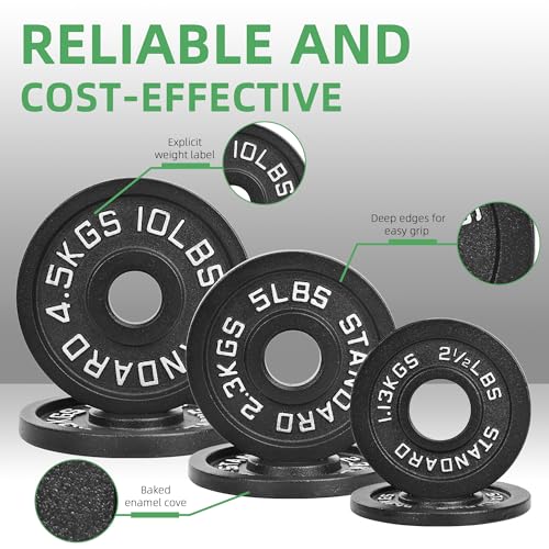 Fitvids Olympic Cast Iron 2-Inch Weight Plate for Strength Training & Weightlifting, Multiple Weights Available, 45LB Set (2.5LB
