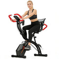 USLIM Portable Exercise Bike, Indoor Foldable Stationary Bike with Ergonomic Mesh Backrest & Wide Seat, 2 In 1 Full Body Quiet W