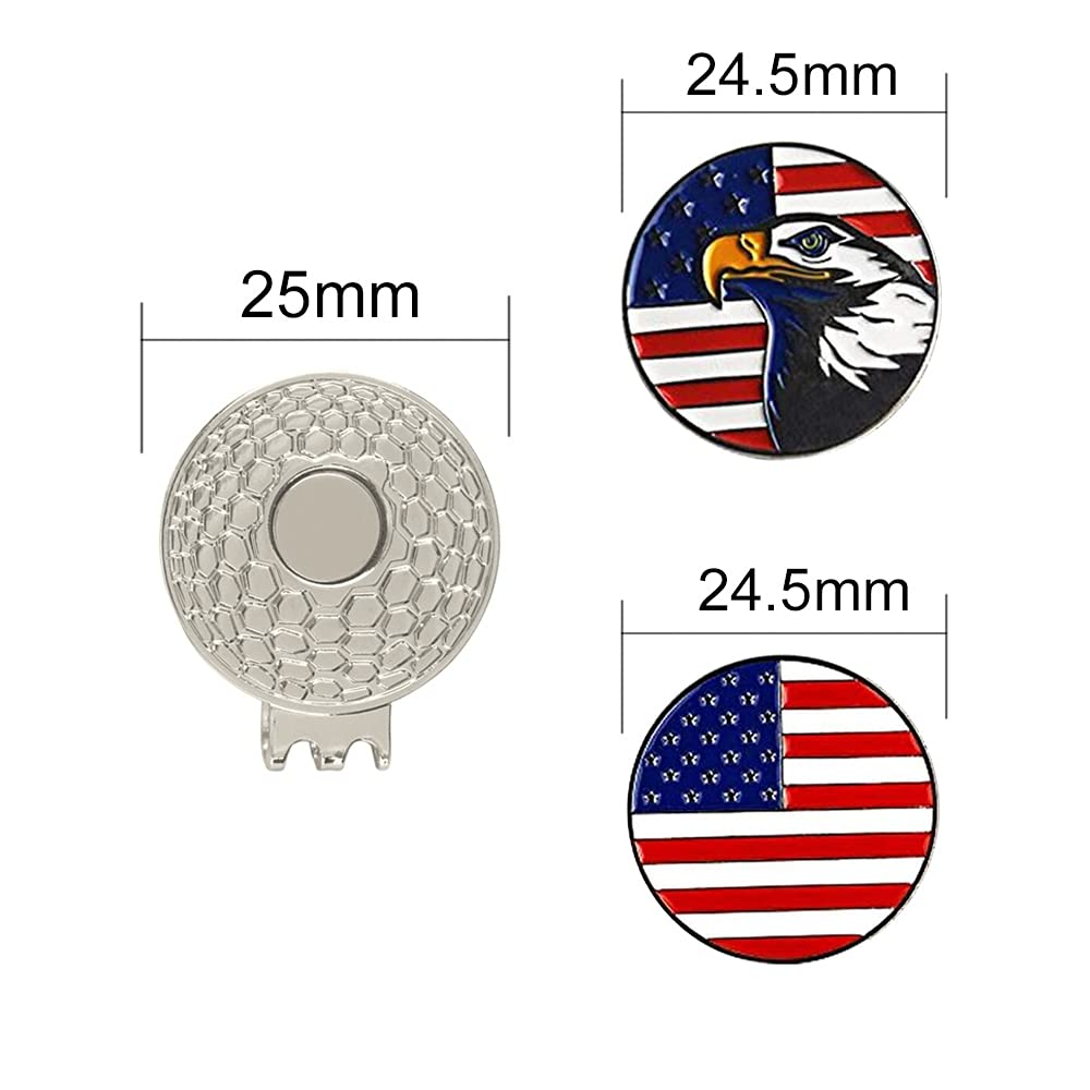 Pinmei Colorful Golf Ball Markers With Silver Color Golf Hat Clips (Usa Flag Eagle)