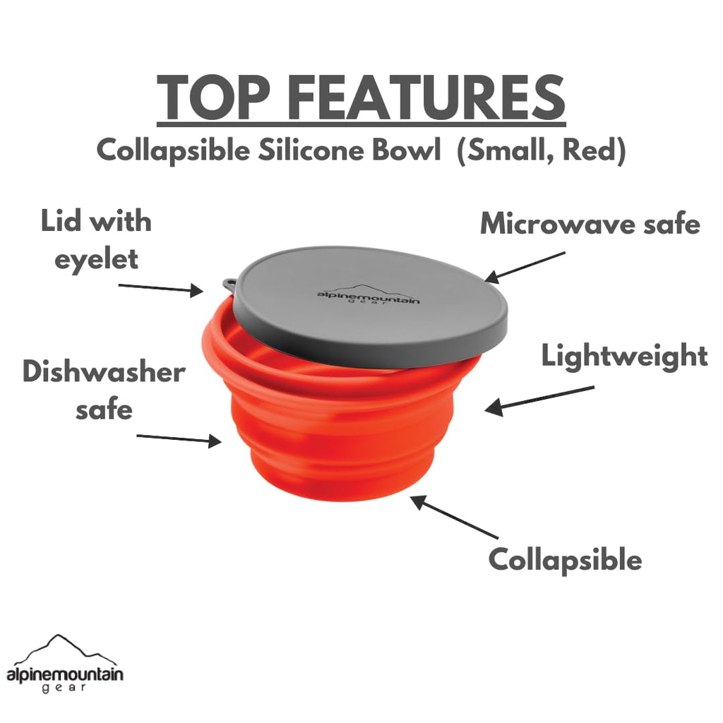 Collapsible Silicone Bowl With Lid For Camping And Backpacking - Camping Dishware Gear Essentials In Small/Red (Made By Caddis S