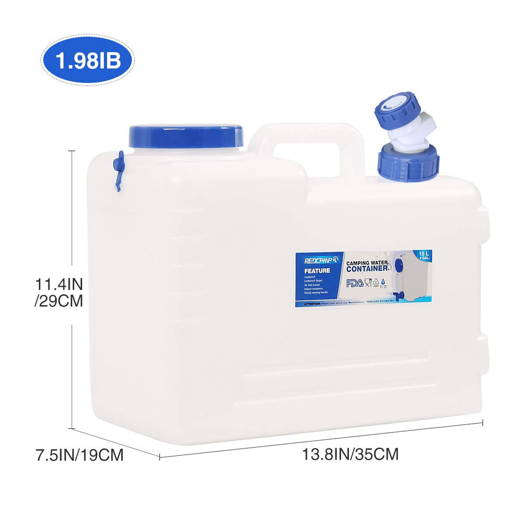 Redcamp 4 Gallon Portable Water Container With Spigot, Water Storage Camp Water Jug For Camping Outdoor Hiking 15L Update