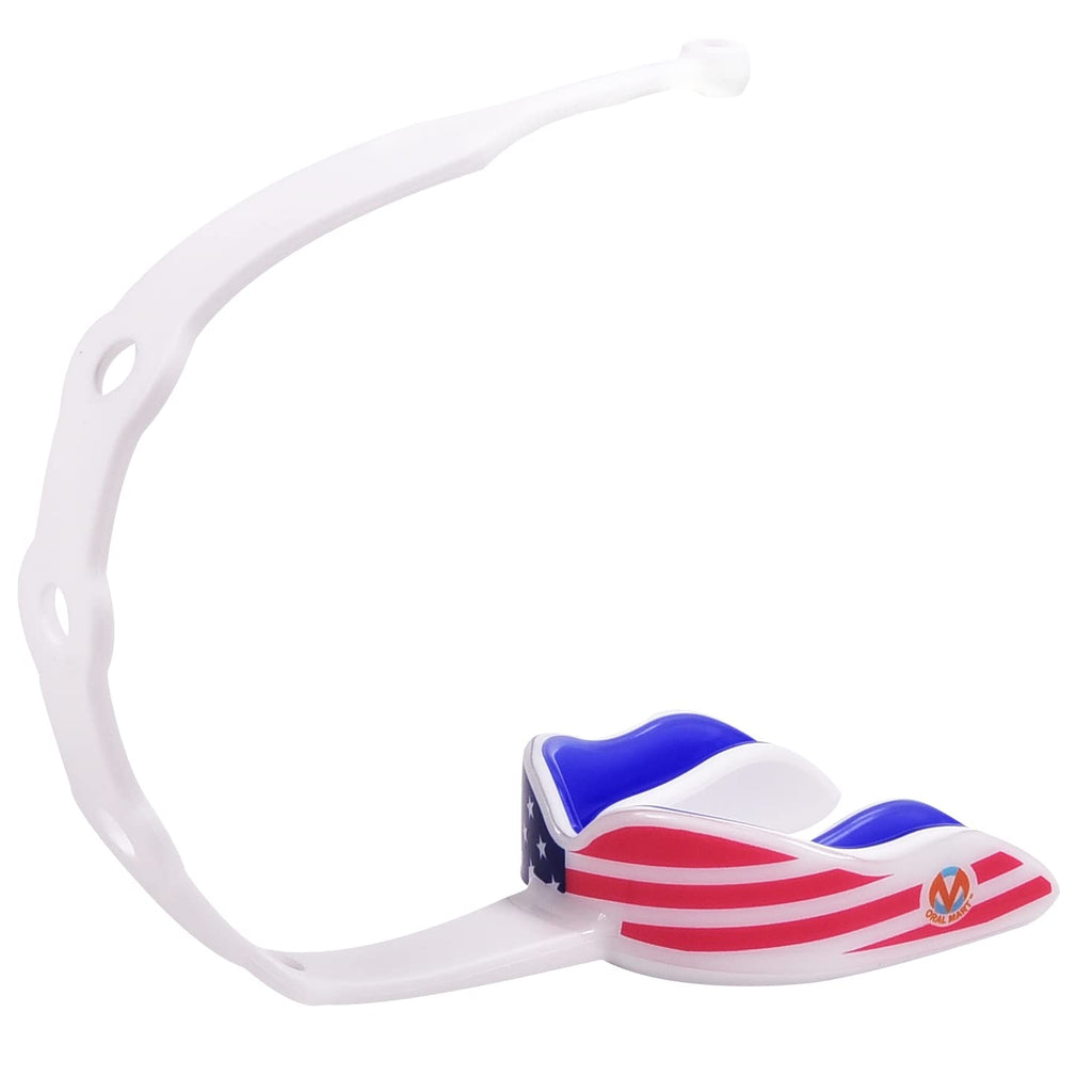 Oral Mart Usa Flag Strapped Youth Mouth Guard For Kids - American Flag Sports Mouthguard With Strap For Ice Hockey, Football, La