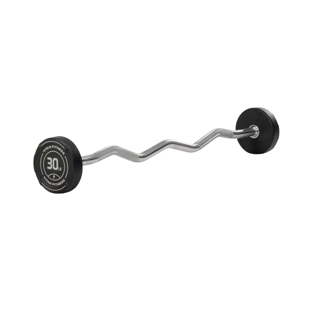 Titan Fitness 30 Lb Rubber Ez Curl Fixed Barbell, Pre-Loaded Weight Bar For Strength Training & Weightlifting