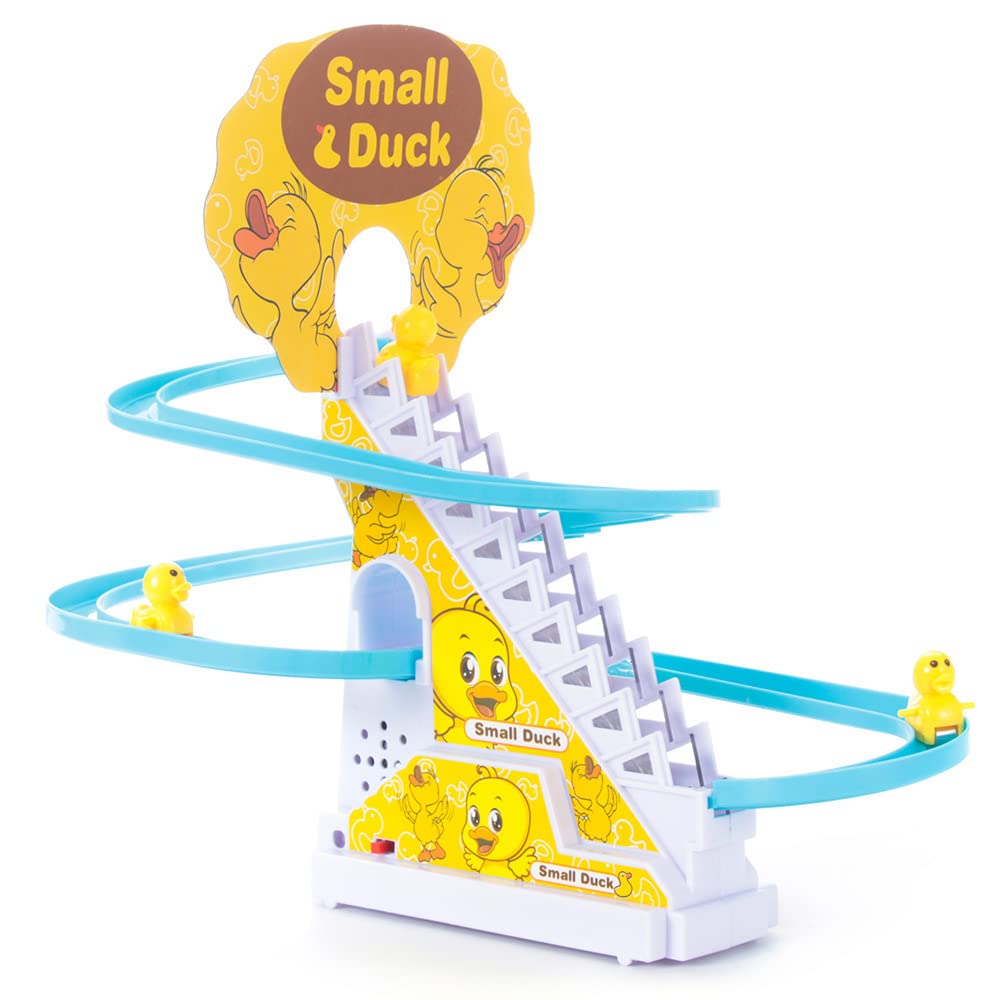 NEXTAKE Duck Slide Toy Set, Automatic Stair-Climbing Ducklings Race Track Set with Lights and Music (Duck)