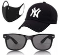 Capiteum Unisex Sports Cap, Sunglasses And Face Mask Set, Black And Red, Adjustable Cotton Baseball Cap With Accessories (In, Al