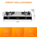 Camplux Camping Stove 2 Burners 19,600 Btu, Stainless Steel Gas Stove With Auto Ignition