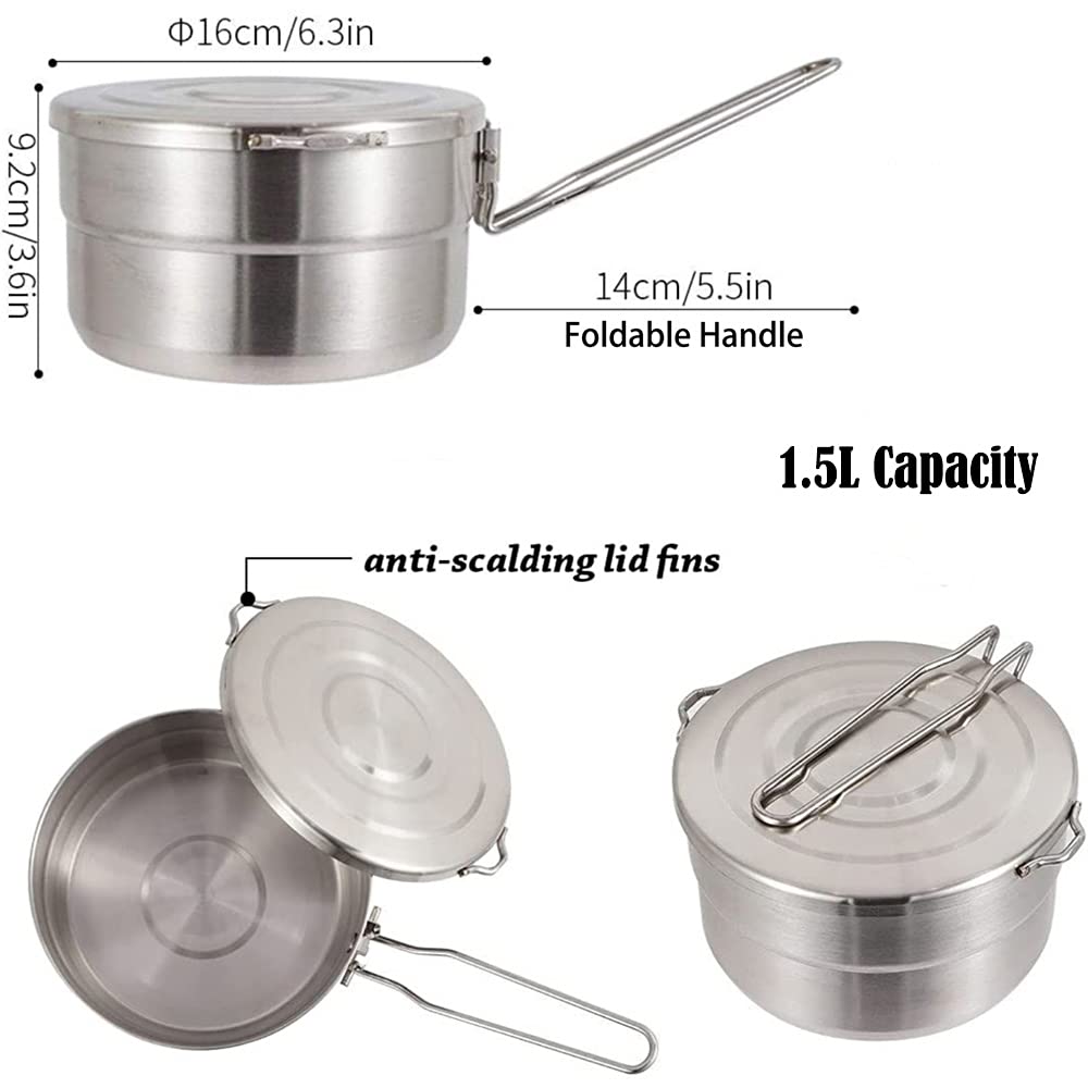 Pwpam Outdoor Cooking Pot Stainless Steel Camping Pot Large Capacity Pot Applicable For Camping Hiking And More Outdoor Activiti