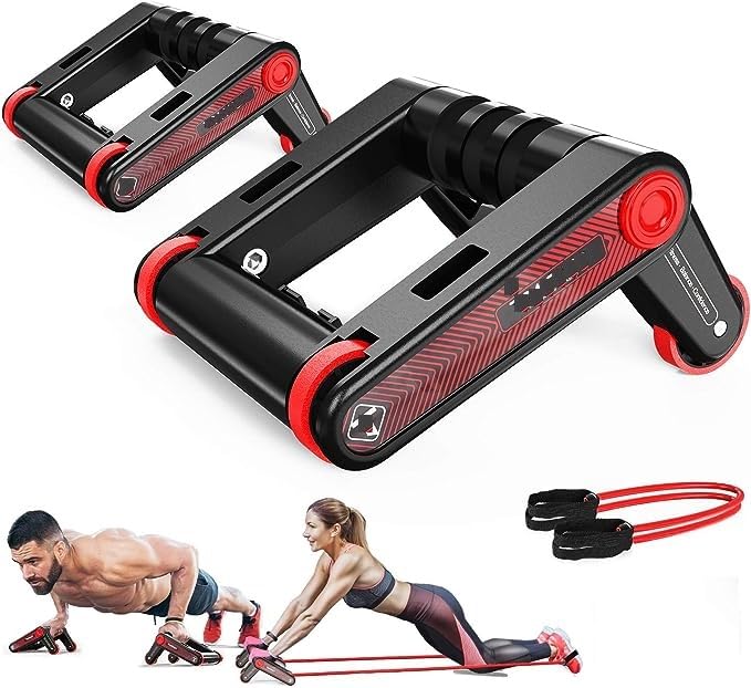 Istara 2In1 Ab Roller Wheel Push up Bars Multifunctional Workout Exercise Equipment with Resistance Bands, Perfect Home Gym Eq