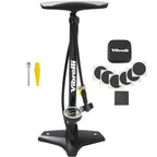 Vibrelli Bike Floor Pump With Gauge & Puncture Kit - 160 Psi - Presta Valve Bike Pump Switches To Schrader - High Pressure Bicyc