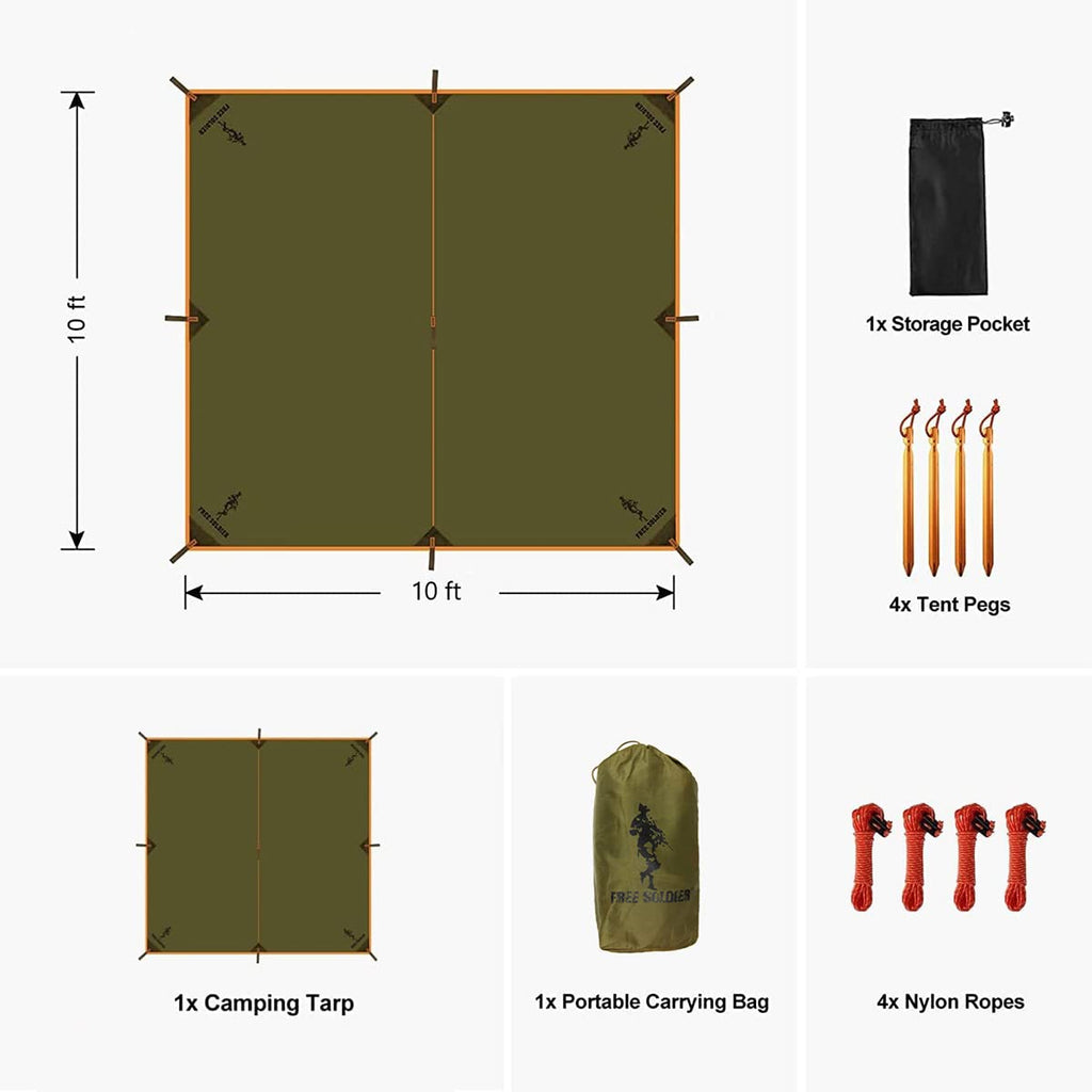 Free Soldier Waterproof Portable Tarp Multifunctional Outdoor Camping Traveling Awning Backpacking Tarp Shelter Rain Tarp(Simpli