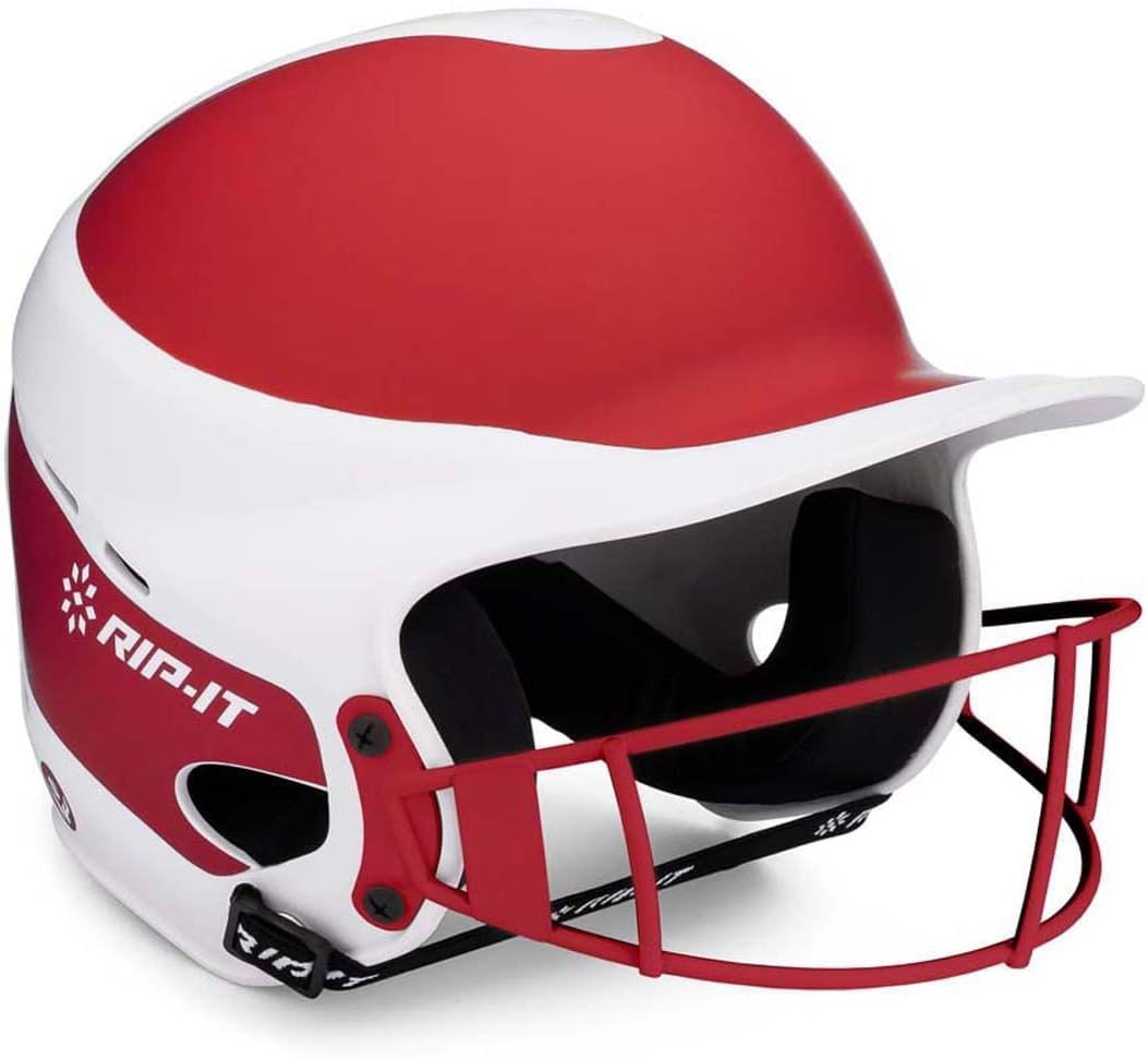 RIP-IT | Vision Pro Softball Batting Helmet with Face Mask | Matte | Two-Tone Scarlet S/M | Lightweight Womens Sport Equipment