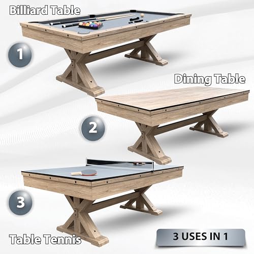 Freetime Fun 3 In 1 Multi Game 7 Ft Pool Table With Dining Top And Ping Pong Table, Includes Billiard Accessories And Tennis Pad