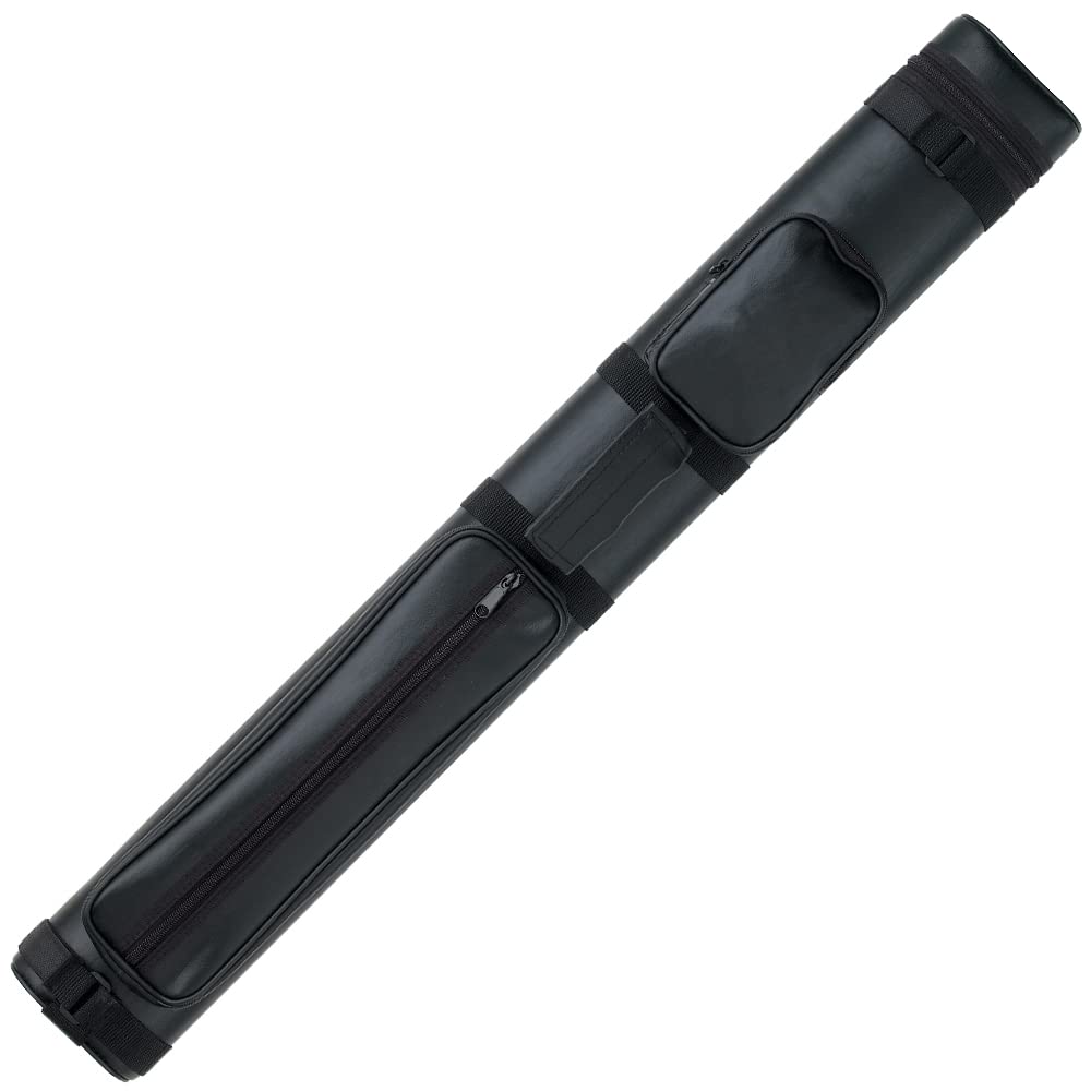Action 34 Long Pool Cue Hard Carrying Case - Holds 2 Butts & 2 Shafts, Separate Molded Tubes, Large Zippered Accessory Pockets, 