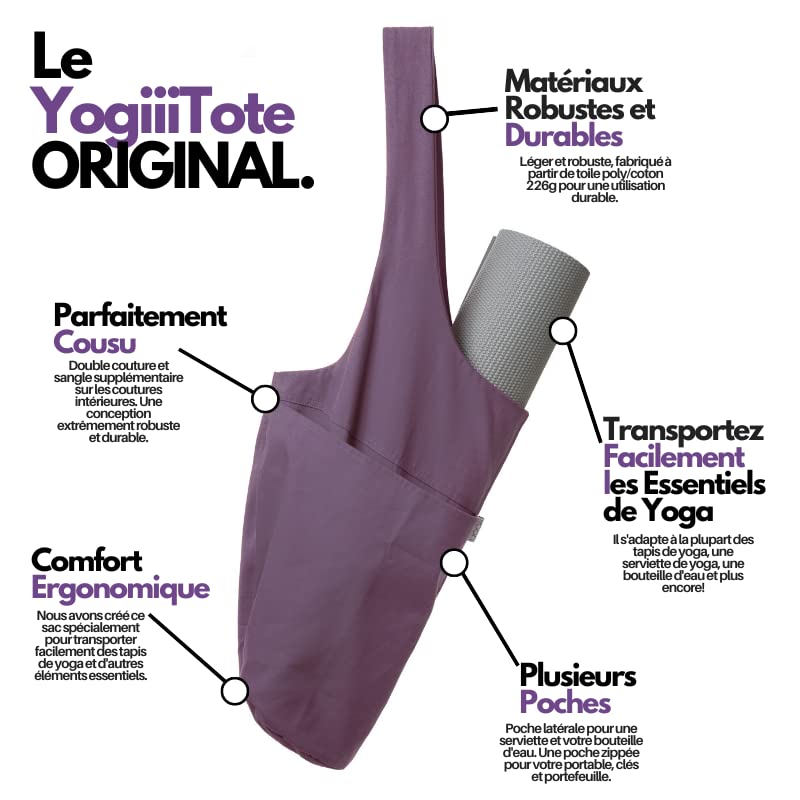 Yogiii Yoga Mat Bag The Original Yogiiitote Yoga Mat Carrier Tote Sling W Large Side Pocket  Zipper Pocket Fits Most Size Mats