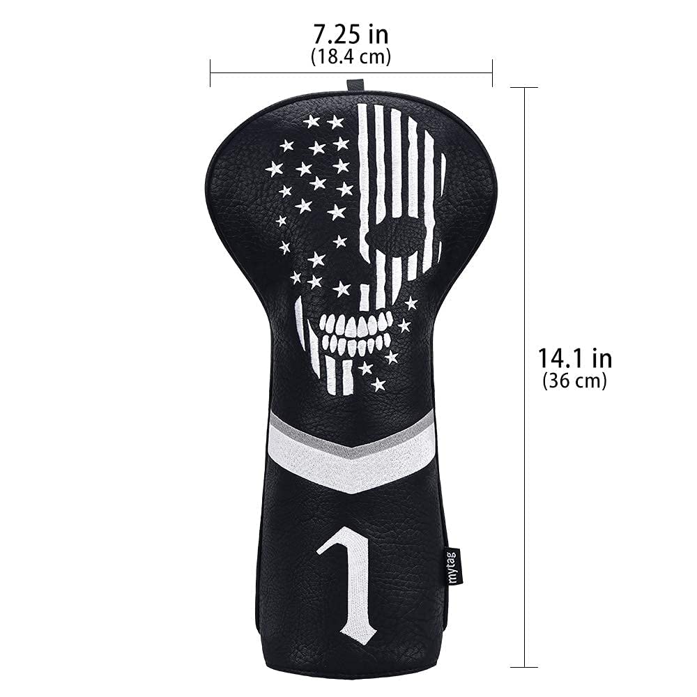 Caiobob Mytag Golf Skull Skeleton Head Cover Golf Club Black Leather Headcovers Set Fits Driver Fairway Wood Hybrid (1Pc Driver