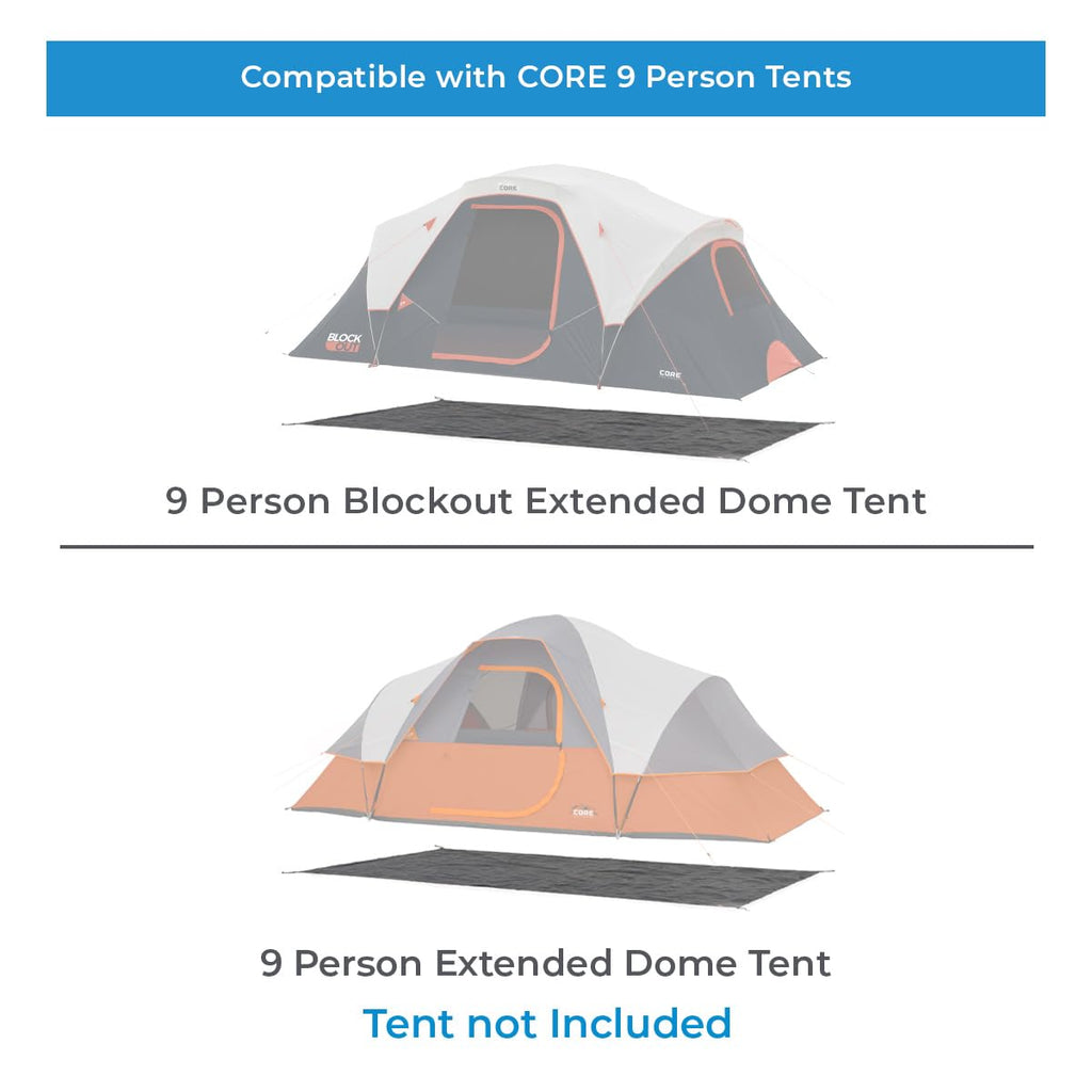 Core Outdoor Tent Footprints  Perfect Tarp Camping Accessories For Easy Camp Setup (9 Person Extended Dome Tent)