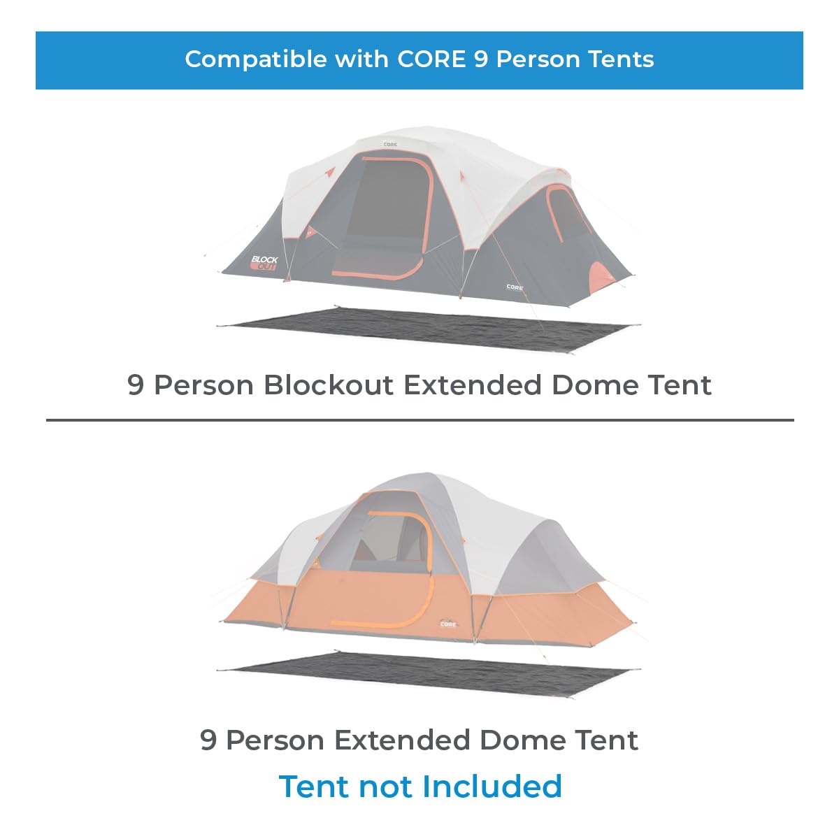 Core Outdoor Tent Footprints  Perfect Tarp Camping Accessories For Easy Camp Setup (9 Person Extended Dome Tent)