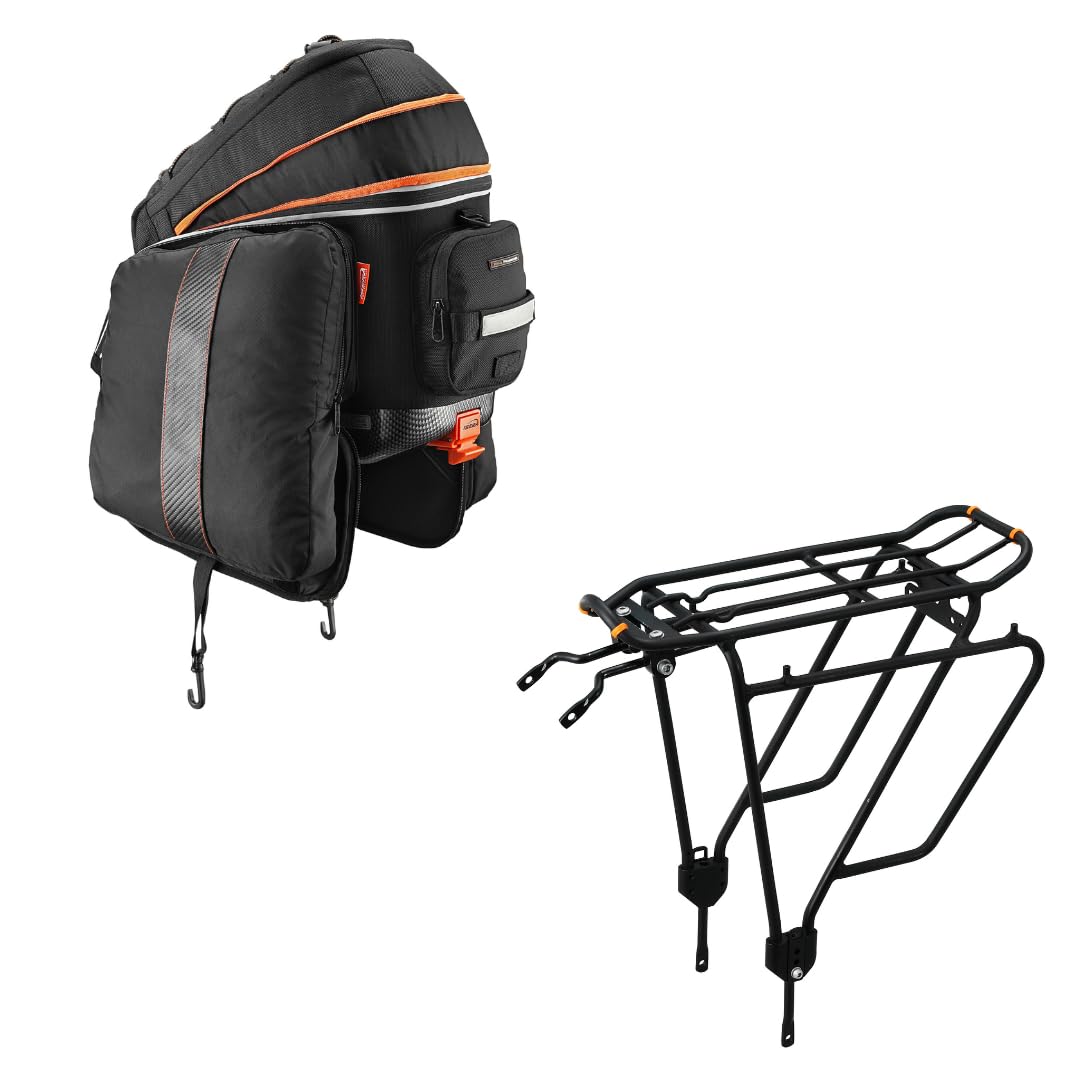 Ibera PakRak Touring Bicycle Seatpost/Disc/Non/Disc Rack and Quick Release Bag (Non-Disc Brake Rack + Trunk Bag with Expandable 