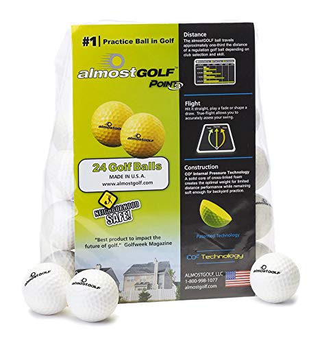 AG AlmostGolf Limited Flight Practice Balls - 24 Pack, White - Foam Golf Training Aids for Indoor or Yard Practice - Includes 24