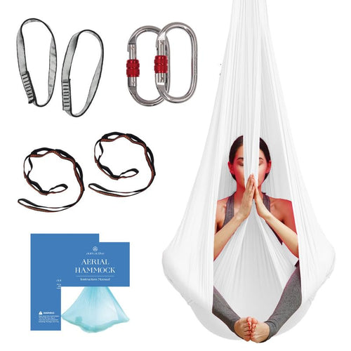 Aum Active Aerial Yoga Hammock - Durable Silk With Extension Straps, Carabiners, And Pose Guide - For Home, Antigravity, Inversi