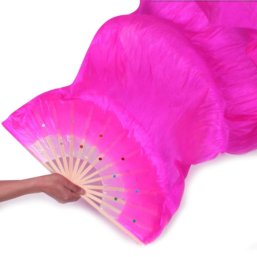 Weisipu 1.8M Artificial Silk Belly Dance Handmade Bamboo Fans Veils Right Hand (Pink)