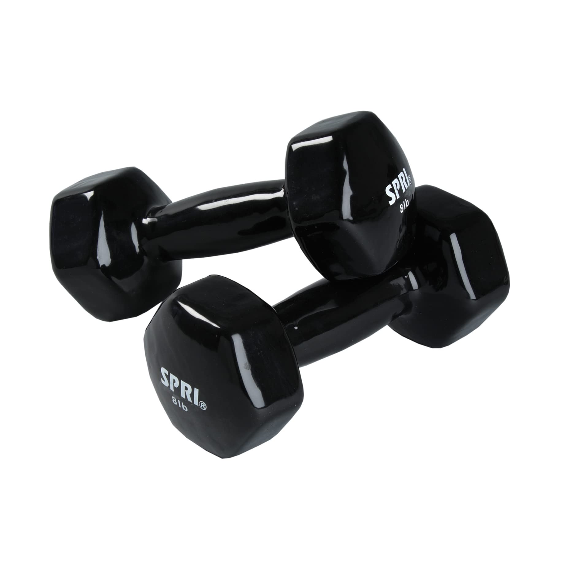 SPRI Deluxe Vinyl Coated Dumbbell Set (Black) - 8 lbs, Set of 2, Hand Weights for Muscle Toning, Step Aerobics, Strength Trainin