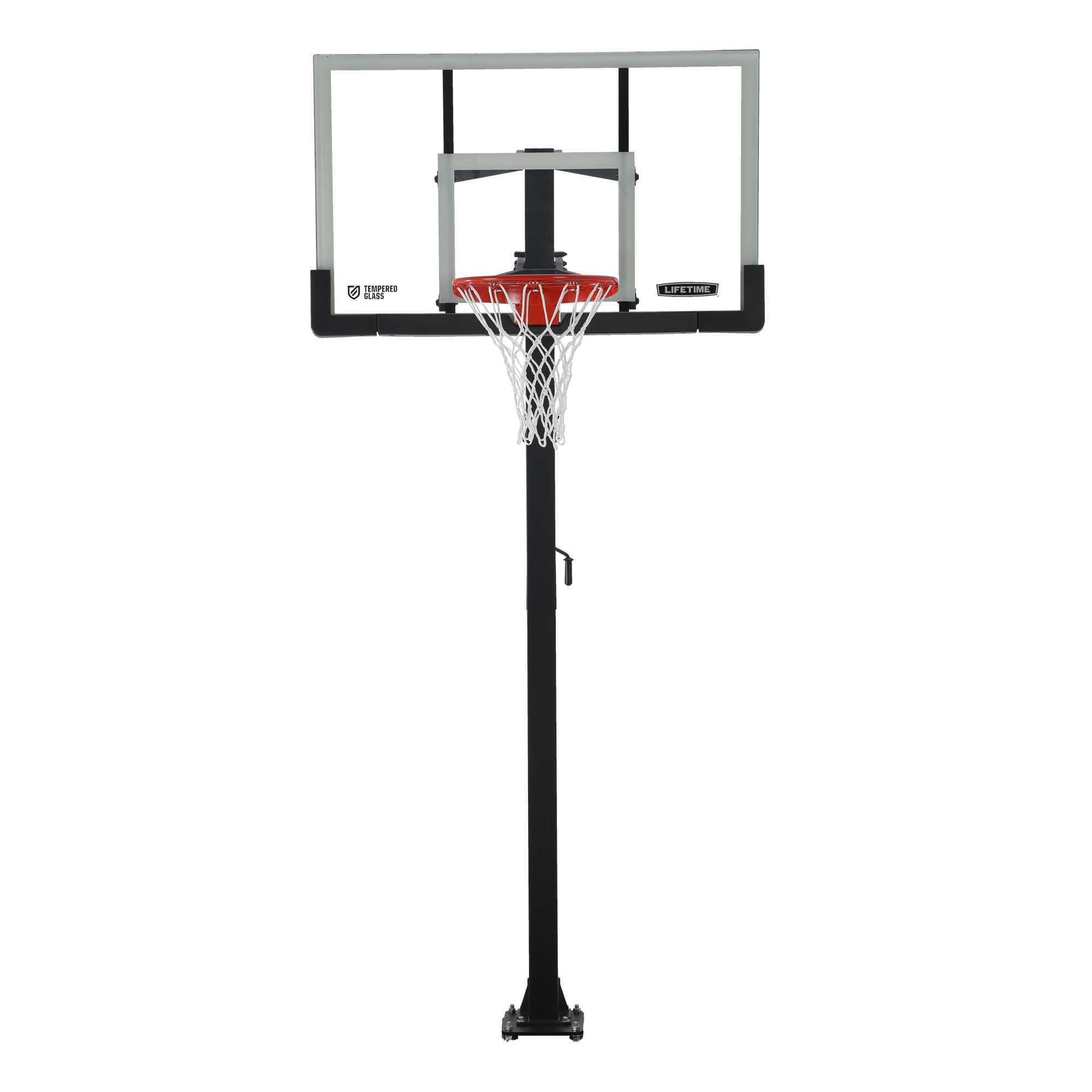 Lifetime Crank Adjust Bolt Down Basketball System, Tempered Glass Backboard, 60