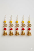Domus Store Golden OM Hanging Bell for Home Temple & Wall Decoration | Decorative Pooja Bell with Beads & Flowers | Spiritual Do
