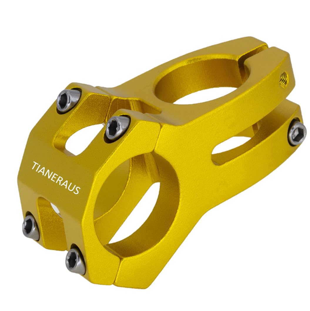 Tianeraus Bike Stem 45Mm Short Bicycle Stem Handlebar Riser Extender For Road Bike, Mountain Bike, Mtb, Bmx, Cycling (Gold)
