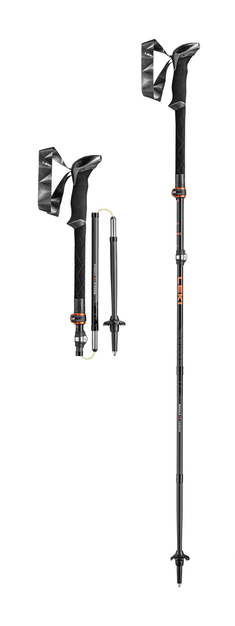 LEKI Makalu FX Carbon Adjustable Lightweight Walking Poles for Trekking & Hiking - Black-Orange-Carbon - 110-130 cm