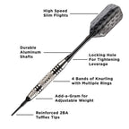 Viper Bobcat Adjustable Weight Soft Tip Darts With Storage/Travel Case: Nickel Silver Plated, Black Rings, 16-19 Grams