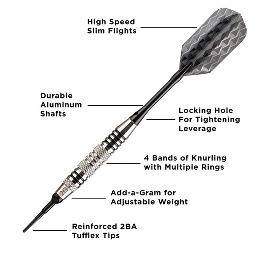 Viper Bobcat Adjustable Weight Soft Tip Darts With Storage/Travel Case: Nickel Silver Plated, Black Rings, 16-19 Grams