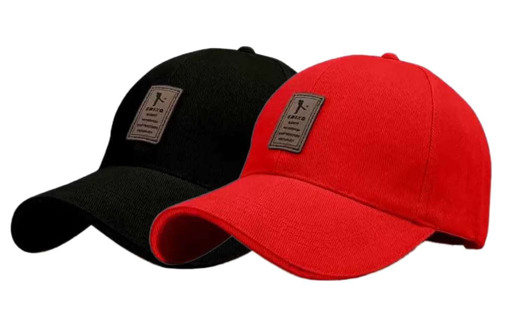Selloria Brand Cotton Adjustable Unisex Cap (In, Alpha, Free Size, Big Boys, Black, Red)