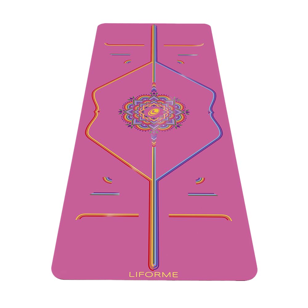 Liforme Printed Yoga Mat - Free Yoga Bag Included - Patented Alignment System, Warrior-like Grip, Non-slip, Eco-friendly, Sweat-